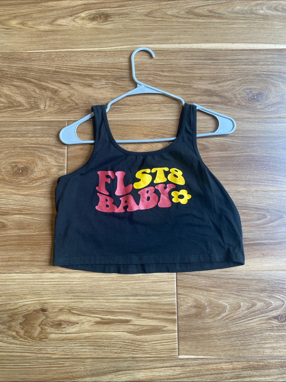 Black Crop Tank Top  FSU with Red & Yellow Graphic